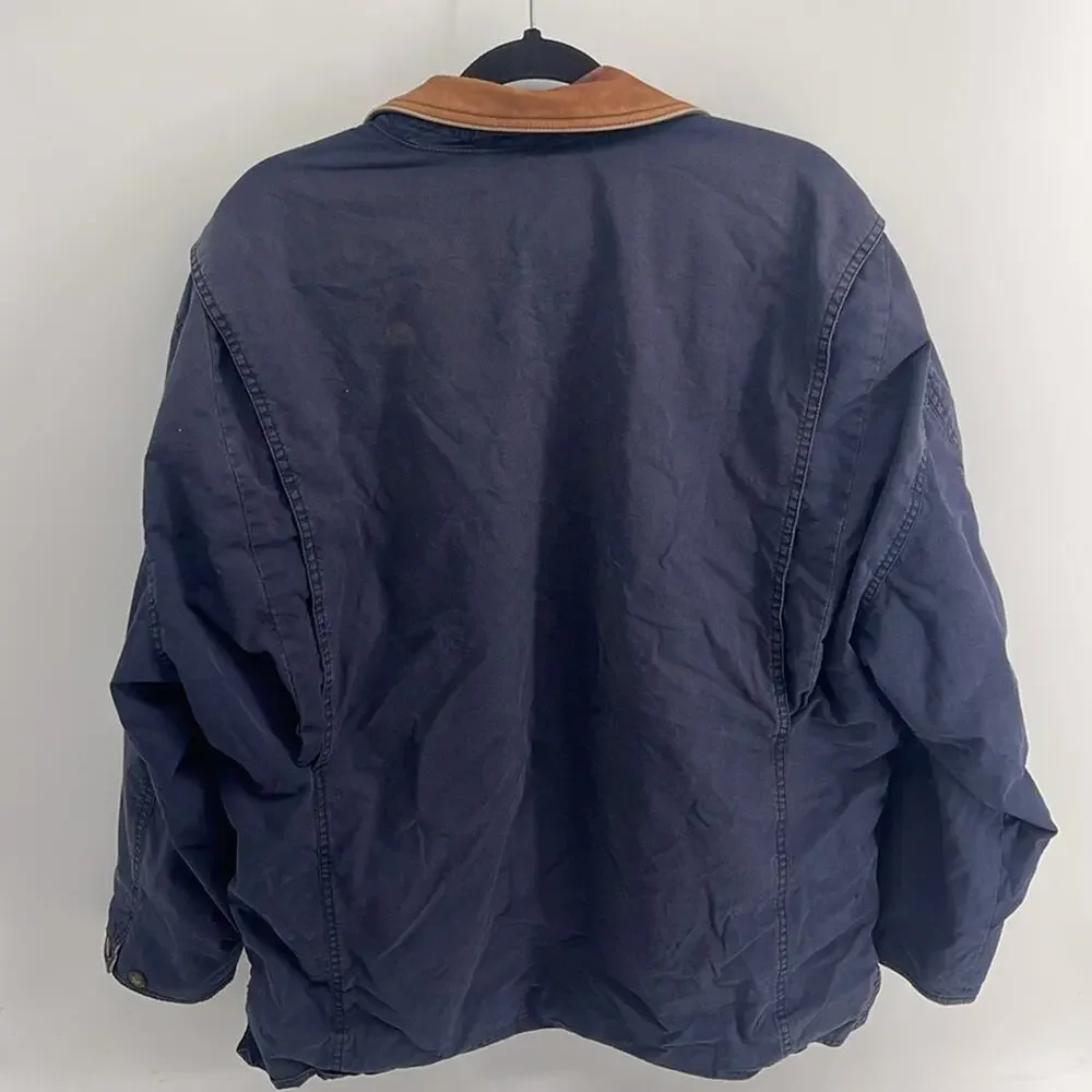 Vintage Banana Republic cotton canvas leather collar distressed barn chore coat